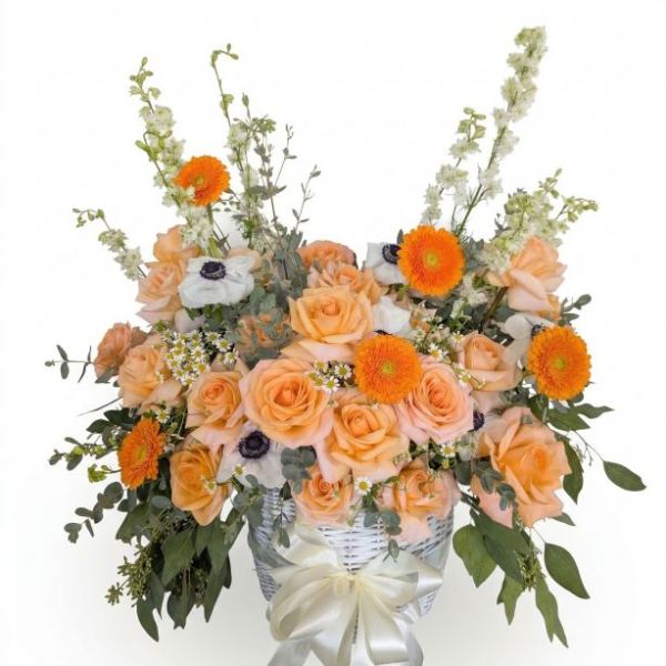 Peach & Orange Blossom Flower Basket
